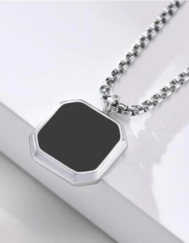 Silver Geometric Square Natural Stone Locket Pendant Necklace